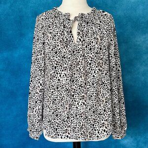 A New Day Ruffled Tie Front Blouse, Black Animal Print, XXL